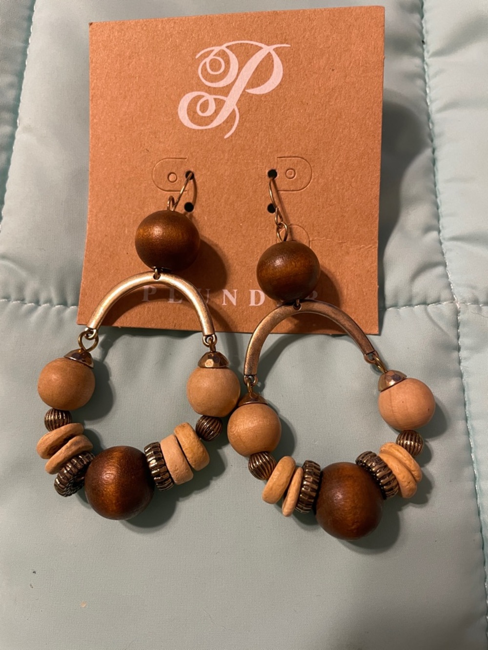Plunder Wood Bead Hoop Earrings in Brown & Natural